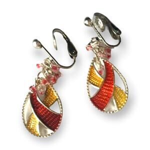 Bright red and orange tone clip on earrings